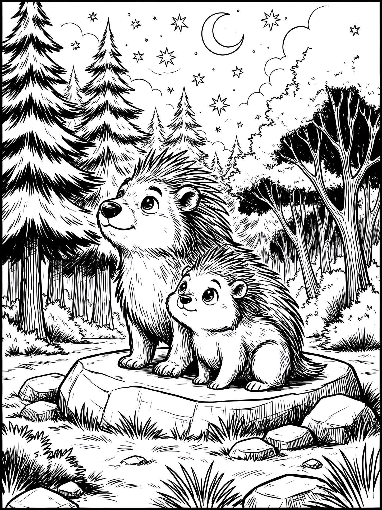 Baby and Mom Porcupine Stargazing