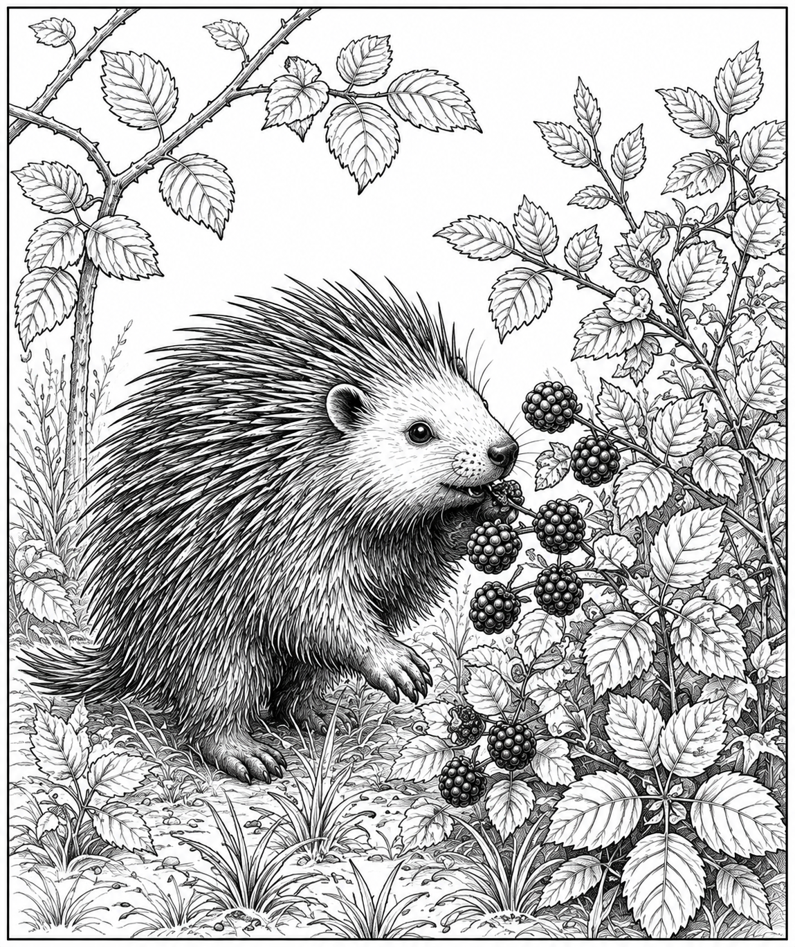 Porcupine Eating Raspberries