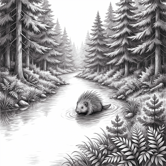 Porcupine Swimming in the River