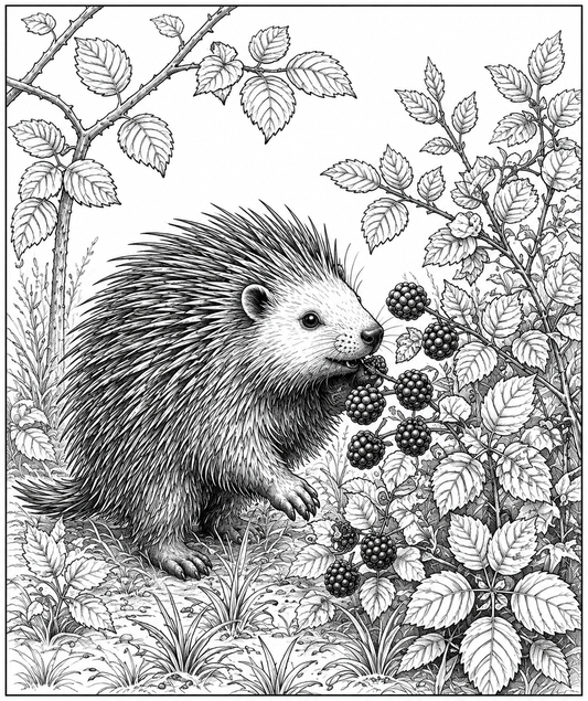 Porcupine Eating Raspberries