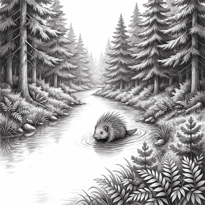 Porcupine Swimming in the River